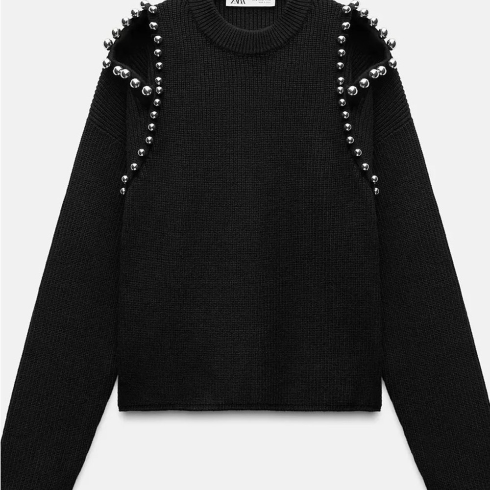 Zara Black Knit Top with Metallic Accents